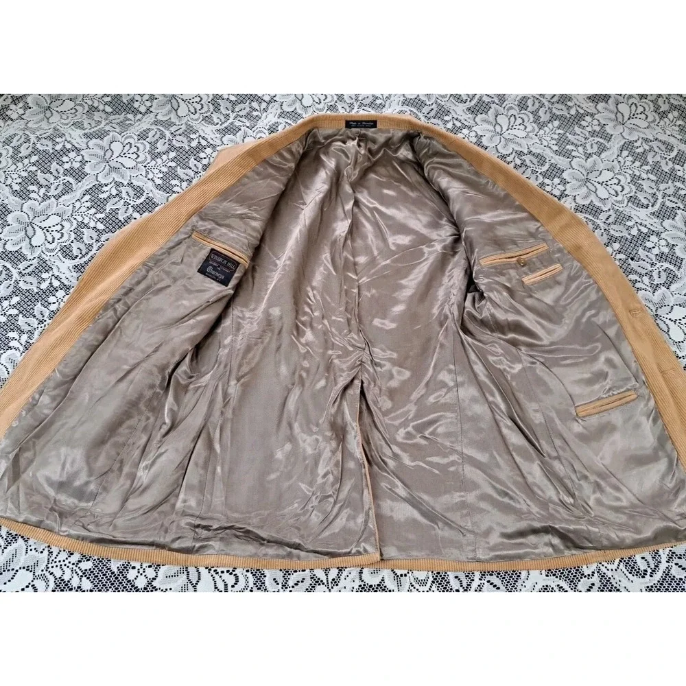 Corduroy Blazer Men's‎ 44L Tan Brown Two Button Elbow Patches Single Vent Preppy